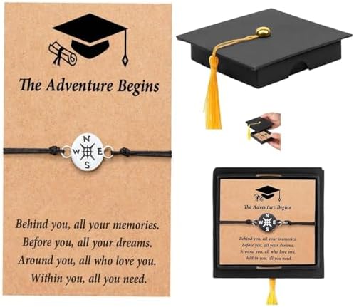 Graduation Compass Bracelet for Class of 2026 Men Woman the Adventure Begins Inspirational Gifts Charm Jewelry with Graduation Cards Cap Box Grad Motivational Bracelets Present for Her Friend by WIMCBLL