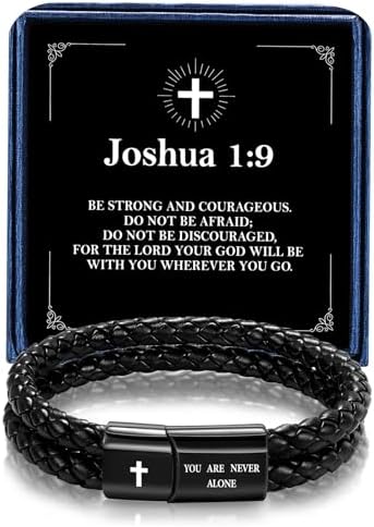 Christian Bracelet for Men, Bible Verse Leather Cross Gift for Men by Timekeeper-UnlockYourTreasureofTime