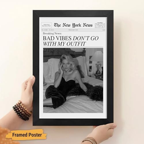 Personalized Trendy Newspaper Poster – “Bad Vibes Don’t Go With My Outfit” Funny Disco Quote Print – Custom Photo Wall Art, Trendy IT Girl Aesthetic, Feminist Statement Gift for Her, Birthday or Home Décor - Image 4