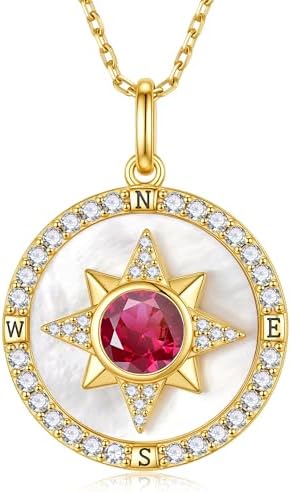 Iefil Compass Necklace for Women, Birthstone Necklace, 925 Sterling Silver by IEFIL