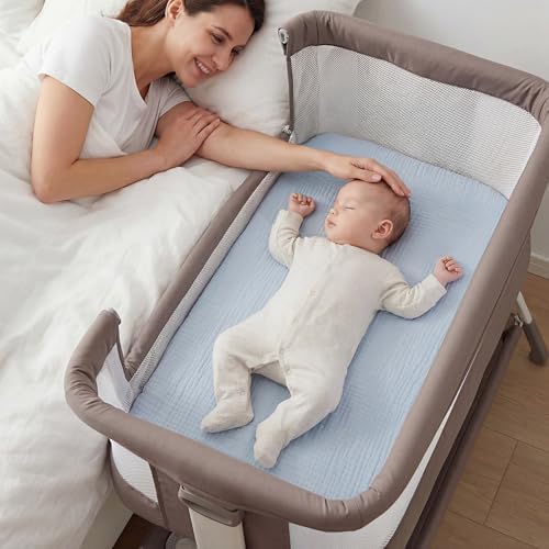 Muslin Bassinet Sheet Compatible with Maxi-Cosi Iora & Iora Air Bedside Sleeper - 100% Cotton Rectangular Mattress Pad Cover (33"x20"), Breathable & Soft, Boho (1 Pack Blue) - Image 3