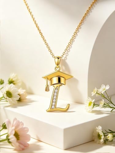 Graduation Gifts for Women, 18K Gold Graduation Initial Necklace A-Z, Inspiring Grad Pendant Necklace Present, College Seniors High School Graduations Jewelry Gifts - Image 3