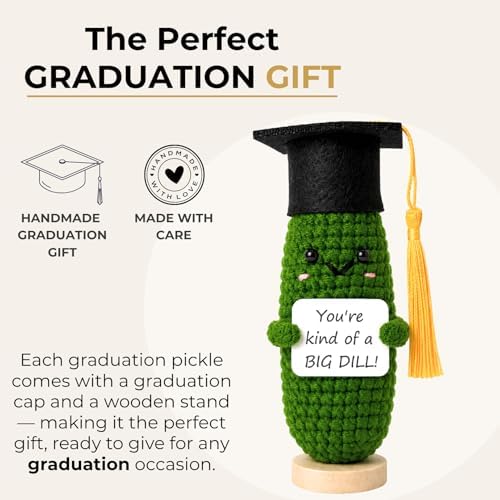 Graduation Pickle Gift 2026 for Her & Him – Funny Crochet Graduation Gift, Emotional Support Pickle with Graduation Cap & Wooden Stand, Cute Class of 2026 Senior Grad Gift for College & High School - Image 5