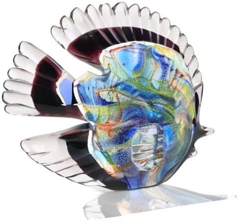 DOVDOV Blown Glass Fish Statues and Sculptures, Stained Glass Fish Modern Art for Coastal Style Home Decor, Shelves Office Fish Tank Bookcase and Entryway Entry Table Top Coffee Table.