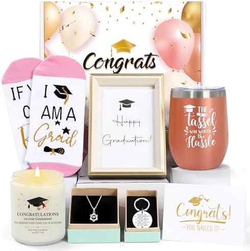 UAREHIBY Graduation Gift for Her,2026 High School Graduation Gifts with 12 oz Wine Tumbler,Master Degree,Phd Graduation Gift for Friend,Sister,Daughter,Girls-Rose Gold by UAREHIBY