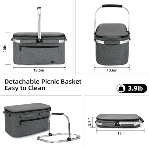 ALLCAMP Picnic Basket, 2 Ice Boxes, 32L Insulated Cooler Foldable, Thick - Image 4