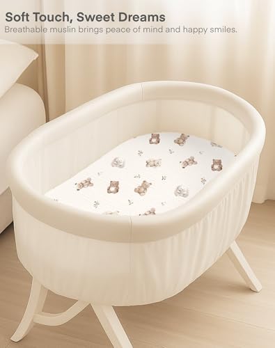 Muslin Bedside Bassinet Sheets 2 Pack, 33" X 20", (Teddy & Friends) - Image 3