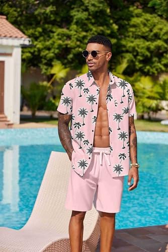 COOFANDY Men's Hawaiian 2 Piece Outfits Floral Button Down Shirt and Shorts Vacation Outfits Summer Beach Matching Set - Image 4