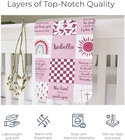 MDPrints Baptism Blanket for Girls, Customized Baptism Gifts for Girl, Personalized Baby Blankets for Girls with Name (Baptism DK14) - Image 4