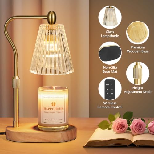 Imenlox Candle Warmer Lamp, with Remote Control, Timer & Dimmer, Adjustable Height, Christmas Birthday Mothers Day Gifts for Women Mom Her, House Warming New Home Thanksgiving Décor (Amber RC) - Image 6