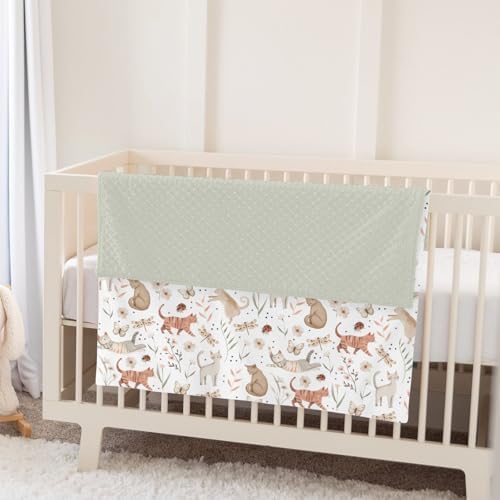 Cute Cat Boho Floral Leaves Baby Blankets for Girl Boy Fun Kittens Meadow Butterflies Soft Mink Dotted Backing Double Layer Swaddle Blanket Cats Lover Gift Bed Blanket Toddler Nursery Crib 30x40 - Image 5