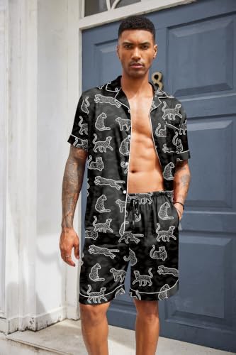Ekouaer Mens Silk Satin Pajamas Set Short Sleeve Button Up Lounge Pjs Set - Image 3