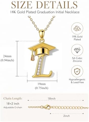 Graduation Gifts for Women, 18K Gold Graduation Initial Necklace A-Z, Inspiring Grad Pendant Necklace Present, College Seniors High School Graduations Jewelry Gifts - Image 6