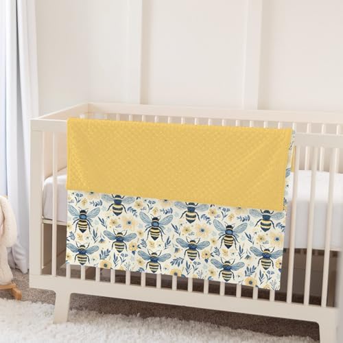 Bees Flowers Baby Blankets for Girl Boy Vintage Bees Boho Wildflowers Soft Mink Dotted Backing Double Layer Swaddle Blanket Bee Floral Spring Summer Bed Throws for Newborn Toddler Nursery 30x40 - Image 5