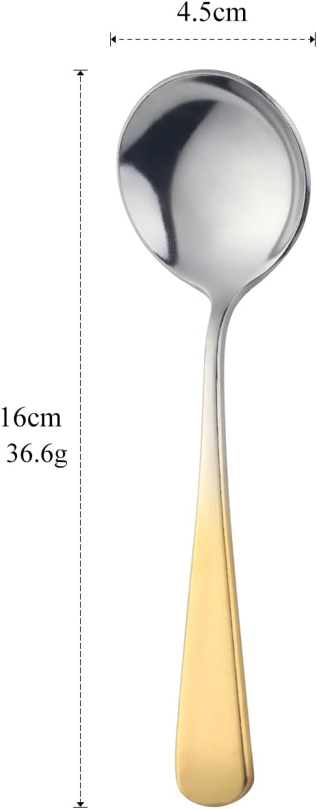 Buyer Star 8 Pieces Stainless Steel Round Soup Spoon, 6.3 Inch Mirror Polished Spoon Cutlery, Dishwasher Safe (Gradual Gold)