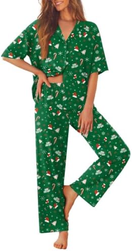 Ekouaer Women Pajamas Set Button Down Sleepwear Short Sleeve Pjs Long Pants by EKOUAER