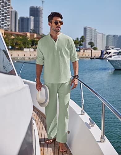 COOFANDY Men’s 2 Piece Cotton Linen Set Casual Beach Outfits Long Sleeve - Image 2