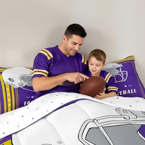 Erosebridal Sports Team Comforter Set, Twin 2Pcs | Purple & Gold Striped Stars Bedding Set, Football City Kids Bedding, Classic Rugby Game Duvet Insert - Inspired by Sports Fans Team Colors - Image 5