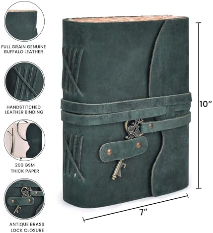 LEATHER VILLAGE Genuine Leather Journal Key Lock, Turquoise 10x7. - Image 5
