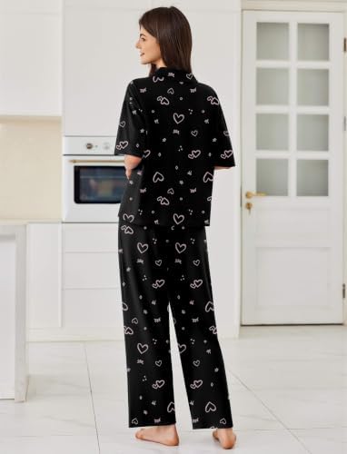Ekouaer Women Pajamas Set Button Down Sleepwear Short Sleeve Pjs Long Pants - Image 2
