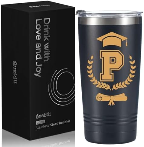 Onebttl Graduation Gifts 2026 - Graduation Stainless Steel Tumbler with Initial, Funny Initial Tumbler as Graduation Party Supplies, Graduation Decorations, Back to School for Her and Him - P by Onebttl