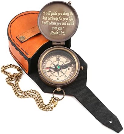 Engraved Compass with Authentic Leather Case, High School Graduation Gift, College Graduation Gift for Him, Religious, Baptism, Birthday Gift for Her for Item by AlPath