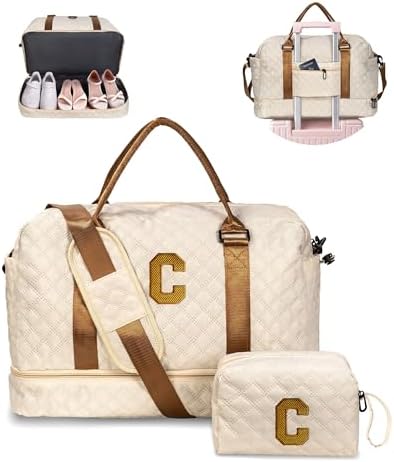 Birthday Gifts for Women-Initial Duffle Bag with Shoe Compartment by Vogewood