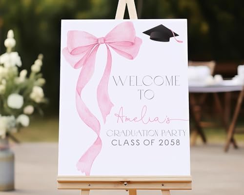 Personalized Pink Bow Graduation Party Welcome Sign with Photo, Grad Sign, Graduation Decorations Party, Class of 2026 Welcome Poster, Senior Party Sign, Graduation Celebration Sign#01 - Image 2