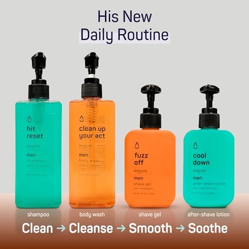 SpaLife Mens Body Wash Gift Set w/ Body Wash, Shave Gel, After-Shave Gel, Shampoo | Mens Skin Care Gift Set | Skincare Gifts for Men | Gifts for Men | Men's Skincare | 4-Piece - Image 2