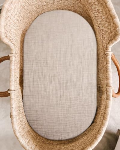 Muslin Bassinet Sheets 2 Pack, 33" x 17", (Beige & Sage) - Image 2