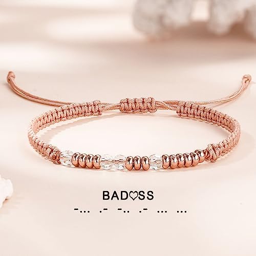 Morse Code Bracelets for Women Mothers Day Gifts 2026 Graduation Gifts Mom Birthday Gift Pink Braided Bracelets Teen Trendy Stuff Inspirational Best Friend Birthday Gifts for Daughter Girlfriend Christmas Stocking Stuffers Jewelry - Image 3