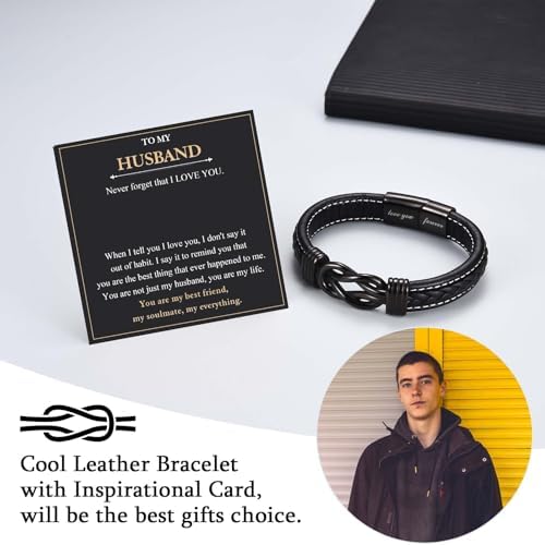 Love You Forever Infinity Leather Bracelet Gifts for Men Him Teen Boys - Image 3