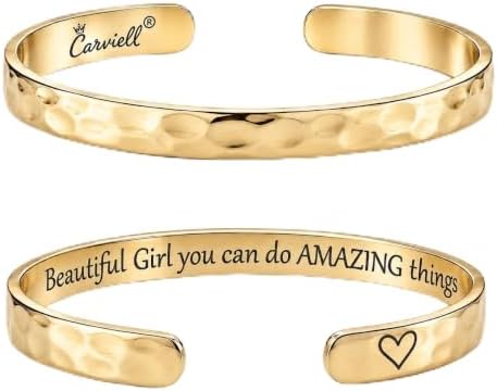 Carviell Bracelets for Women – 100+ Meaningful Engraved Messages – Solid 316L Surgical Stainless Steel Cuff Bracelet – Gift Ready by Carviell
