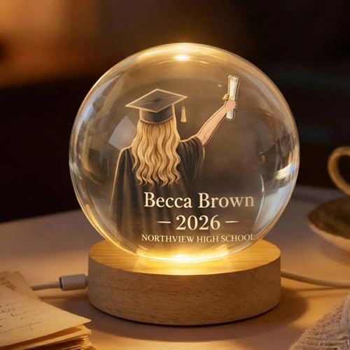 Daty Personalized Graduation Crystal Ball LED Night Light Class of 2026, Female 3D Laser Engraved Sphere Gift for High School or College Graduate by Daty