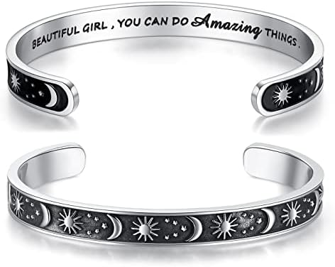 TONY & SANDY Inspirational Bracelets for Women Teen Girls Personalized Gifts for Daughter Granddaughter Mom Sister Friends Stainless Steel Engraved Cuff Birthday Easter Christmas by TONYSANDY