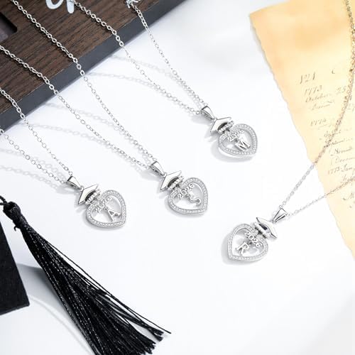 Turandoss Graduation Gifts for Women Her 2026-14K White Gold Plated Initial Necklace Dainty CZ Heart Pendant Silver Initial Necklaces for Women Friends Class of 2026 Friendship Graduation Gifts - Image 5
