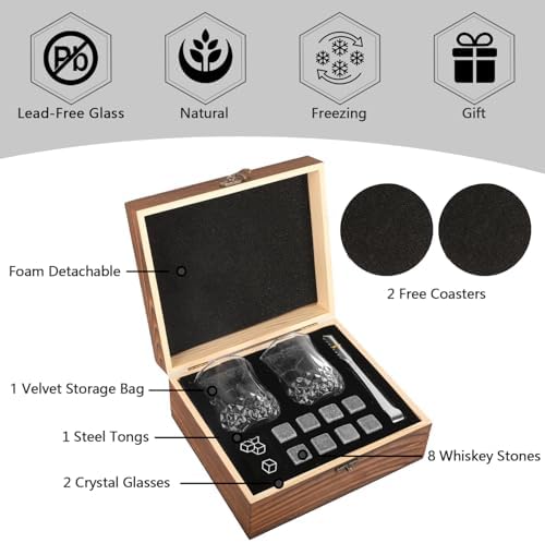 Xgunion Whiskey Stones Gift Set with 2 Glasses Stones & Coasters - Image 2