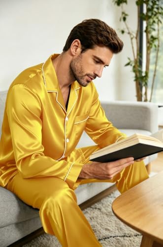SWOMOG Mens Silk Satin Pajamas Set Long Sleeve Sleepwear Button-Down Pj Two-piece Loungewear with Long Pants S-XXL - Image 4