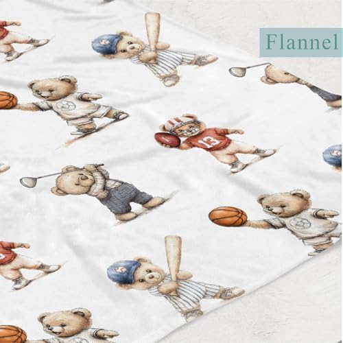 Cute Sport Bears Golf Baseball Basketball Baby Boy Girl Blankets Sports Lover Gift White Flannel Fluffy Blanket for Baby Breathable Toddler Blanket for Crib Stroller Bed Travel Beige 60x80inch - Image 3