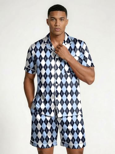 Ekouaer Mens Silk Satin Pajamas Set Short Sleeve Button Up Lounge Pjs Set - Image 4