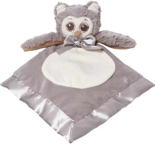 Bearington Lil' Owlie Owl Lovey Baby Security Blanket - 15" Gray Plush Stuffed Animal Blanket with Satin Trim - Soft Owl Lovey for Baby Girl and Boy - Snuggly Girl Gift for Babies by BearingtonCollection