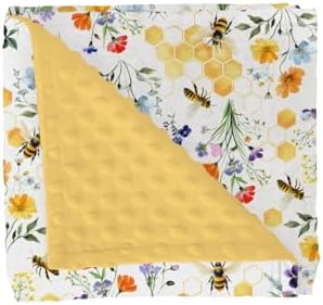 Boho Wildflower Bees Honeycomb Baby Blankets for Girl Boy Watercolor Honeybee Floral Soft Mink Dotted Backing Double Layer Swaddle Receiving Blanket for Toddler Nursery Crib Summer Bed Blanket 30x40 by GrowhappyGrowhealthy