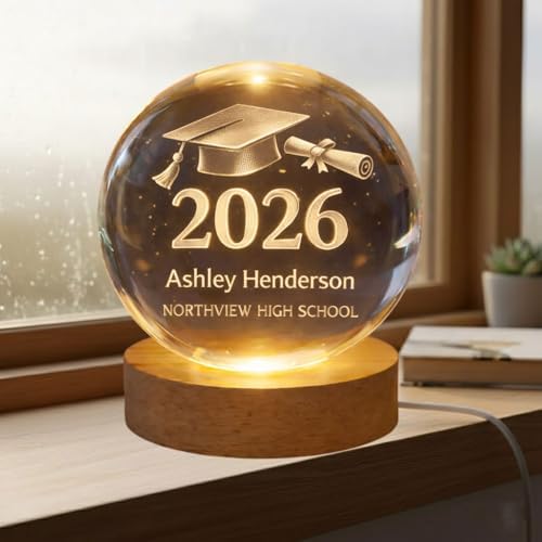 Daty Personalized 3D Graduation Crystal Ball LED Night Light Class of 2026, Laser Engraved Crystal Sphere Keepsake Gift for High School Graduate1 - Image 3