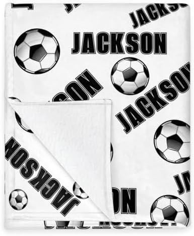Personalized Baby Blankets for Girls Boys, Custom Baby Blanket with Name Swaddle Toddler Fleece Blanket Personalized Gift White Soccer Text - Image 5
