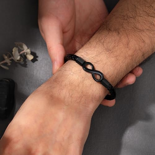 Leather Bracelet Gifts for Men, To My Son Bracelet Fathers Day Bracelet Gifts Dad Grandpa Love You Forever Engraved Birthday Valentines Graduation Gift Infinity Knot Jewelry - Image 2