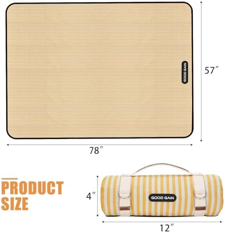 Picnic Outdoor Blankets Waterproof Extra Large - Beach Mat Sand Free Foldable with Carry Strap | Portable Camping Blanket | Park Blanket for Grass Park, Hiking, Travel, Concerts, Indoor (Yellow) - Image 4