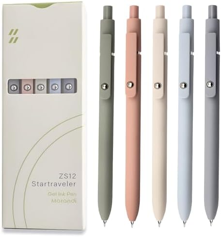 UIXJODO Gel Pens, 5 Pcs 0.5mm Black Ink Pens Fine Point Smooth Writing Pens, High-End Series Pens for Journaling Note Taking, Cute Office School Supplies Gifts for Women Men (Morandi) by UIXJODO