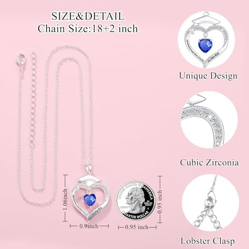 Fervia Graduation Gifts Birthstone CZ Heart Graduation Cap Necklace Gifts - Image 6