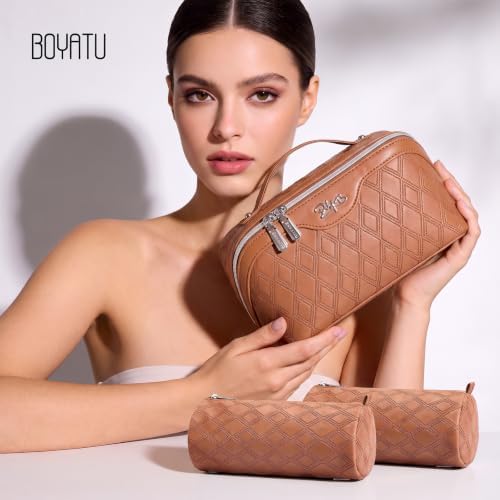 BOYATU Travel Makeup Bag Organizer: 3 Pcs Cosmetic Bag Set for Women Brown - Image 5