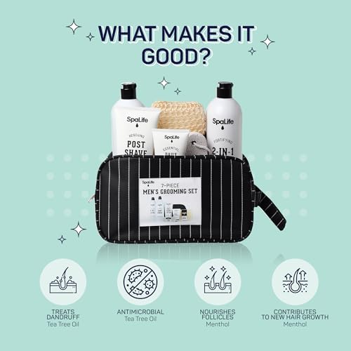 SpaLife 7-Piece Men's Body Care Gift Set | Mens Gift Set with 2-in-1 Shampoo & Conditioner, Body Wash, Moisturizer, Post-Shave Lotion, Sponge & Foot Stone | Gifts for Men | 7-Piece Bundle - Image 4